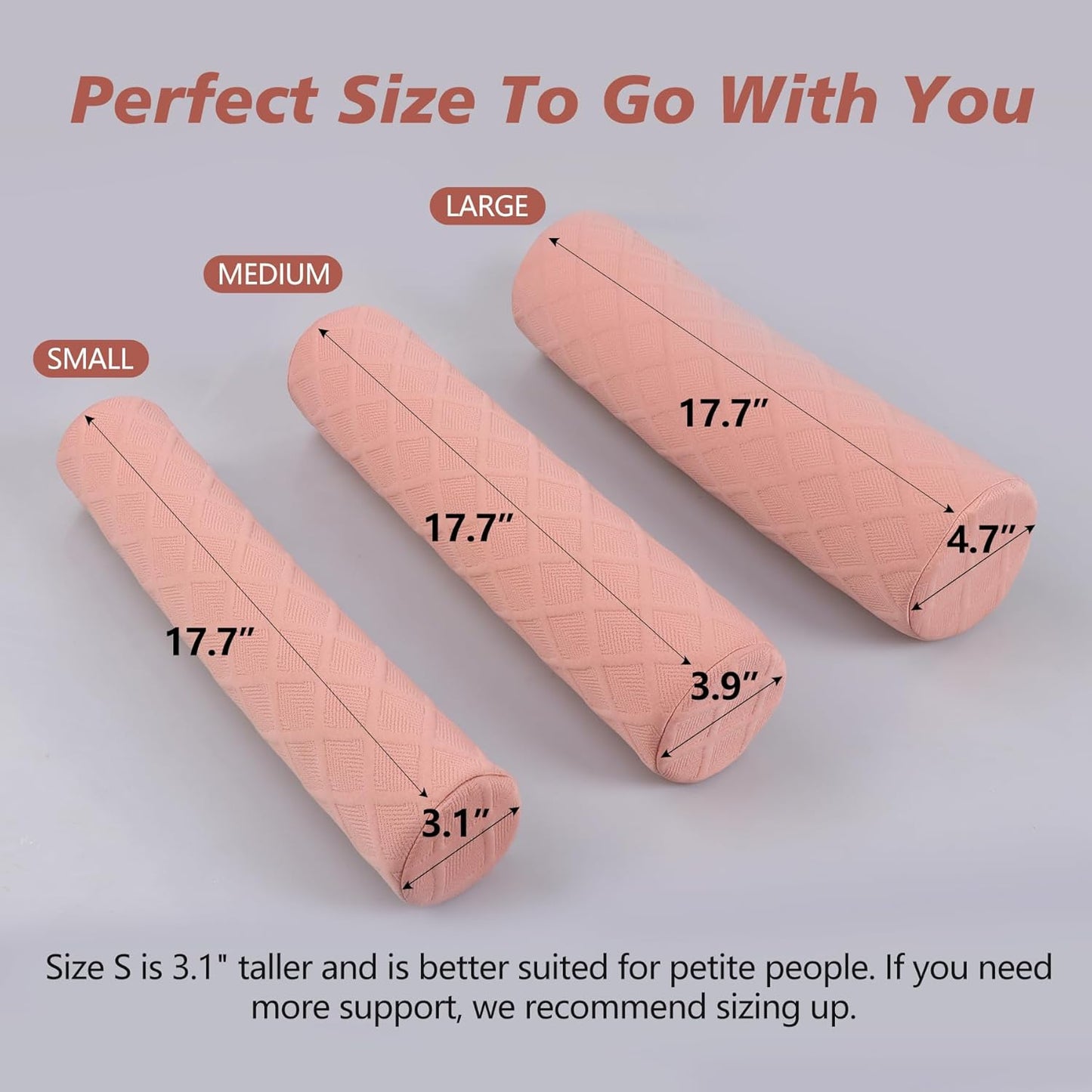 Cozyhealth 3.1" H Small Cervical Roll Pillow, Medium Soft Memory Foam Neck Round Pillow Cylinder Bolster Pillow for Sleeping, Round Neck Support for Bed, Legs, Back and Yoga (Pink, Small - 3.1" H)