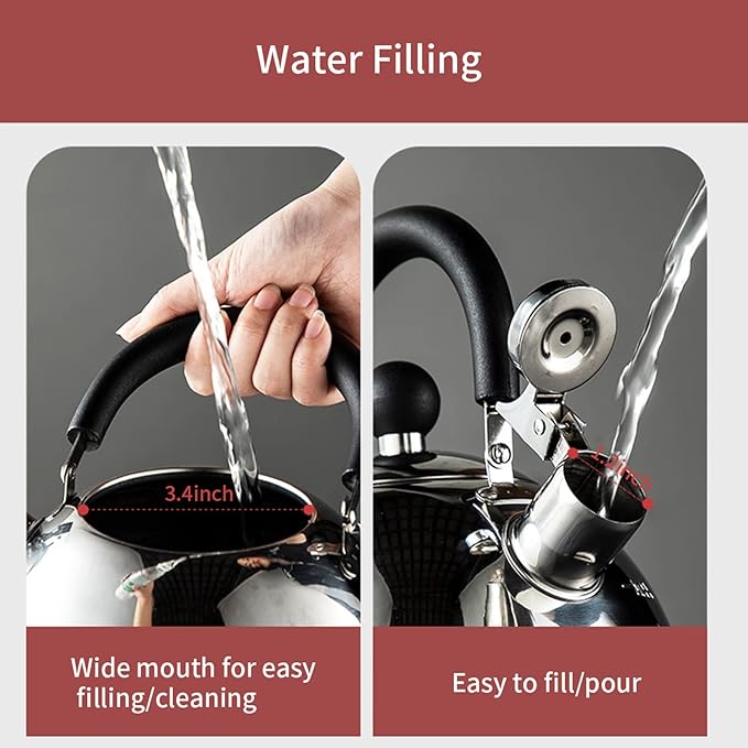 304 Stainless Steel Whistling Tea Kettle 2.1 Quart/2L, Suitable to Boiling Water & Tea on Induction Stove, Gas Stove Top - Bloomnest