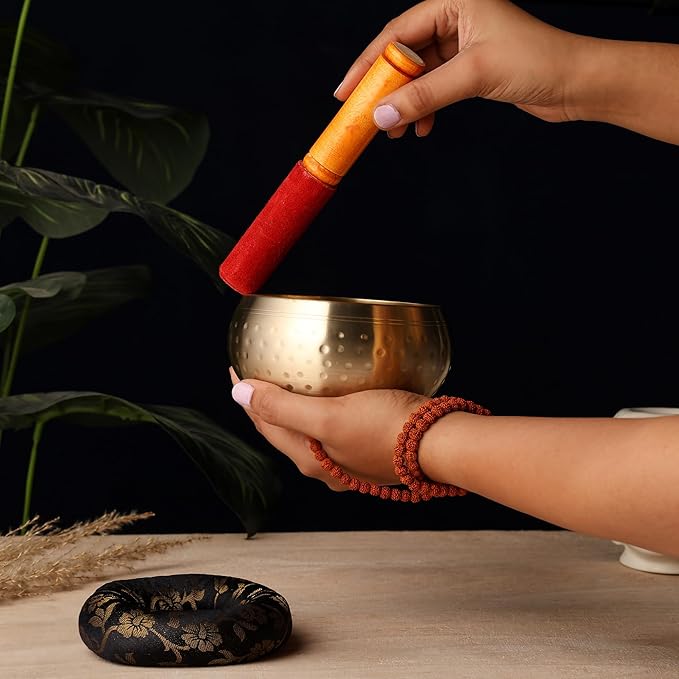 Tibetan Singing Bowl Set for Meditation & Sound Healing – Handmade Himalayan Bowl with Cushion & Mallet – Mindfulness, Yoga, Chakra Healing (4 Inch) Zap+Impex