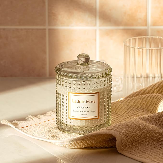LA JOLIE MUSE Citrus Mint Candle, Summer Candles for Home Scented, Luxury Eucalyptus Candles Gifts for Women & Men, Natural Soy Wax, 75 Hours 10 OZ - Bloomnest