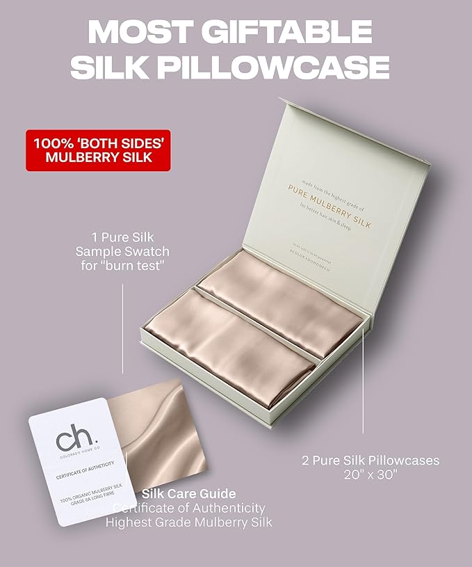 SUNDAYSILKS™ | Silk Pillow Cases 2 Pack | 22 Momme Mulberry Silk Pillowcase Set of 2 | All Sides 100% Pure Silk Slip Pillowcases Bliss for Couples, Zipper | Standard Queen, King Size [Nude Champagne] - Bloomnest