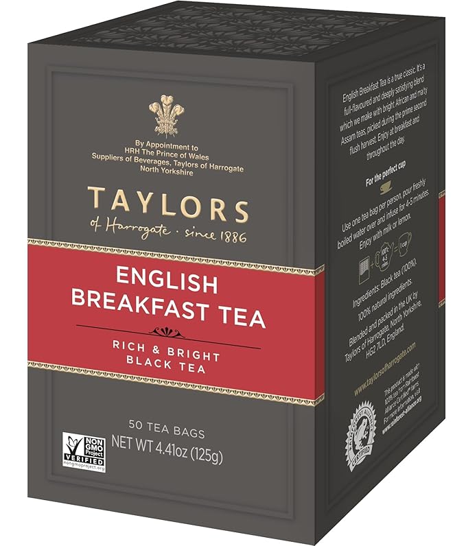 Taylors of Harrogate English Breakfast, Black Tea, Pillow Tea Bags, 50 Count (Pack of 1), Rich, Bright & Malty, Caffeinated, Enjoy Hot or Iced, 50 Teabags - Bloomnest