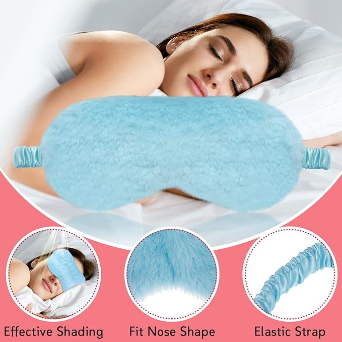 Plush Eye Mask 3 Pcs Sleeping Blindfold - Comfortable Soft Furry Eye Cover for Sleepover Gift Birthday Party Favors (Pink, Purple, Sky Blue) - Bloomnest