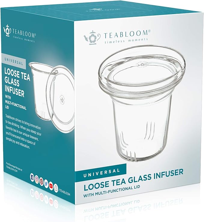 Teabloom Universal Glass Tea Infuser with Dual-Purpose Lid/Coaster – Hygienic, Non-Toxic Glass Filter for Loose Tea Leaves – Lead-Free & Cadmium-Free – Tea Purist's Choice - Bloomnest