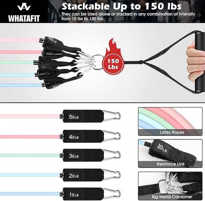 WHATAFIT Resistance Bands, Exercise Bands，Resistance Bands for Working Out, Work Out Bands with Handles for Men and Women Fitness, Strength Training Home Gym Equipment - Bloomnest