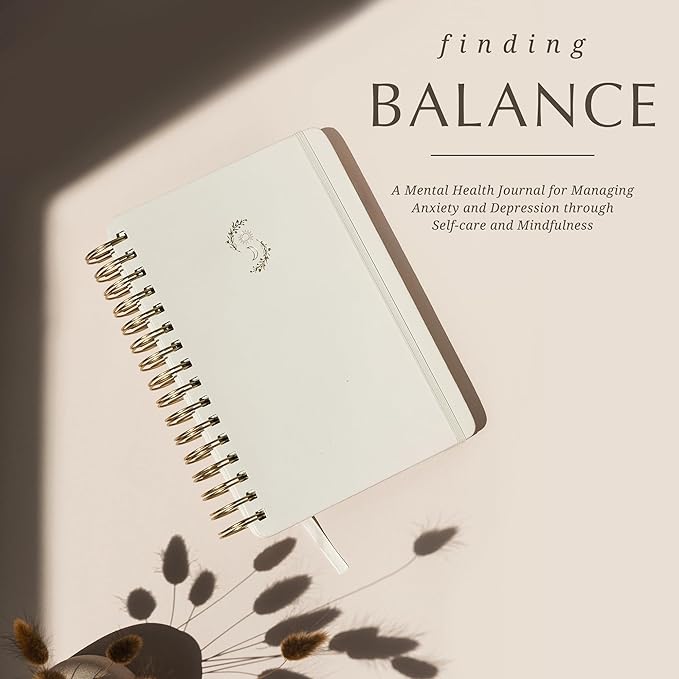 FINDING BALANCE Mental Health Journal – 6-Month Daily Journal with Prompts for Mindfulness, Self-Care & Healing – Anxiety & Depression Relief – Beige Spiral - Bloomnest