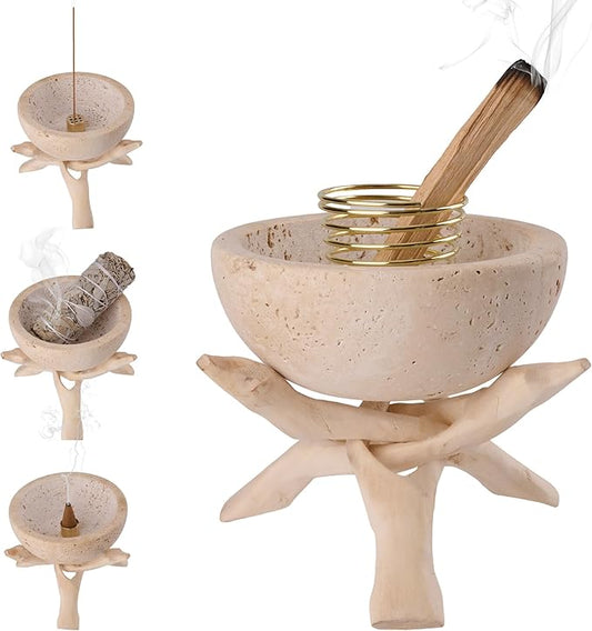 Natural Marble Incense Holder, Palo Santo and Sage Burner, Handmade Incense Burner for Smudging, Incense Burning, and Home Decoration (Cream) - Bloomnest