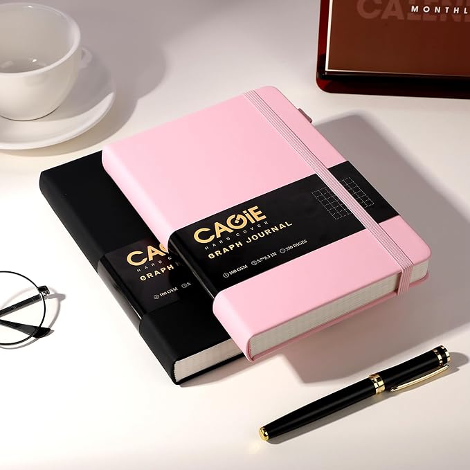 CAGIE Graph Notebook 320 Pages 100 GSM Paper Graphing Grid Journal B5 Hardcover Leather Quad Ruled Notebooks for Engineering, Math, Work, Pink - Bloomnest