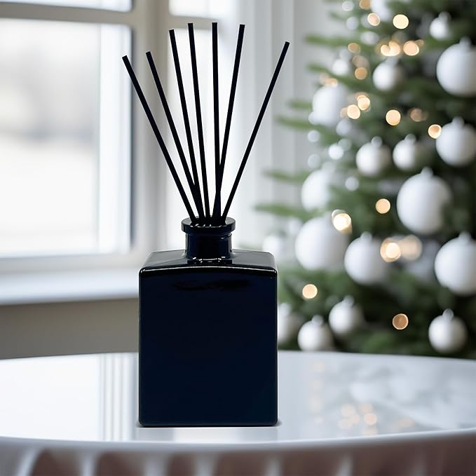 Urban Naturals Smoked Vanilla Reed Diffuser Set with Vanilla Bean, Sandalwood & Leather – 5 Ounce Sleek Black Rectangular Refillable Glass Bottle – Made in the USA UrbanNaturals