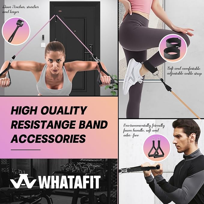 WHATAFIT Resistance Bands, Exercise Bands，Resistance Bands for Working Out with Handles for Men and Women Fitness, Strength Training Home Gym Equipment - Bloomnest
