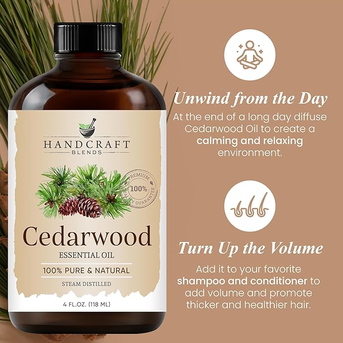 Handcraft Blends Cedarwood Essential Oil – Huge 4 Fl Oz – 100% Pure and Natural – Premium Grade Essential Oil for Diffuser and Aromatherapy, Skin, Massage, Candle and Soap Making Fragrance - Bloomnest