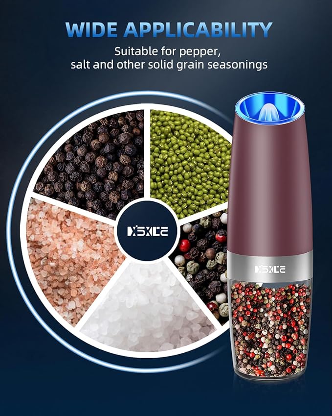 XinXu Gravity Electric Pepper Grinder, Salt or Pepper Mills & Adjustable Coarseness, with LED Light, One Hand Automatic Operation -Set/RoseRed - Bloomnest