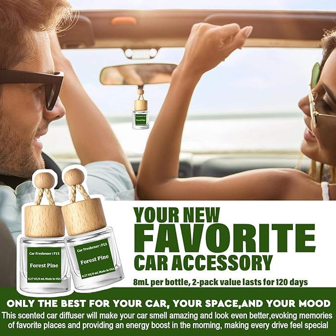 HoogaLife Car Air Freshener Diffuser 2 Pack Hanging Air Freshener Diffuser - Forest Pine Fragrance Oil Air D iffuser for Car, 45+ Days Long Lasting Fragrance Made in USA (F13) - Bloomnest