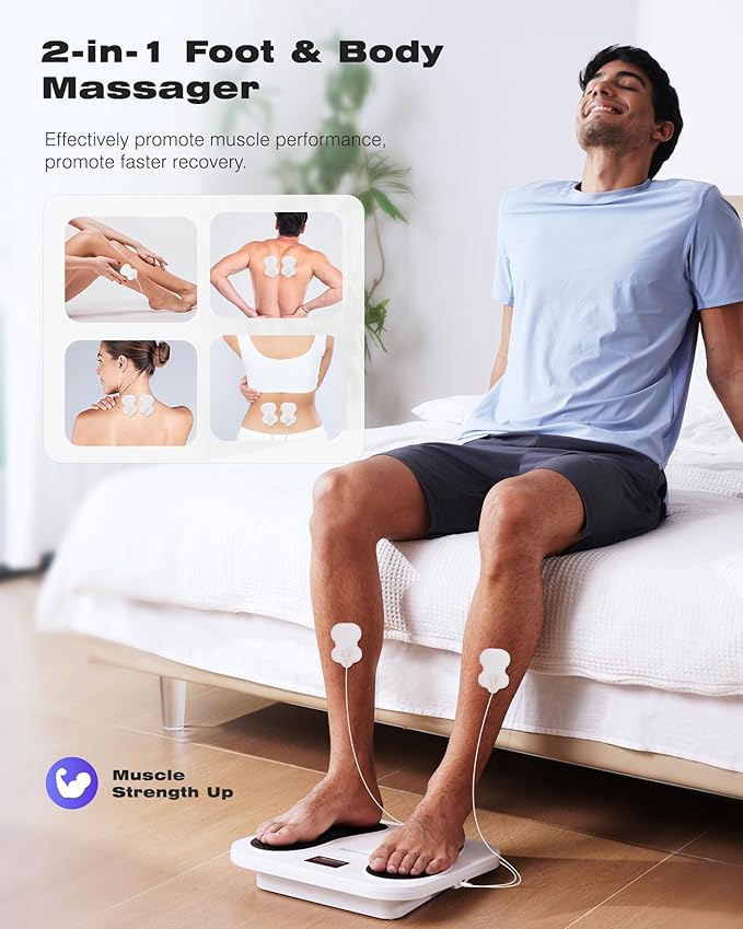 KINGJOY Foot Massager for Neuropathy, Rechargeable EMS TENS Foot Stimulator with 10 Modes 20 Intensities for Circulation Plantar Fasciitis & Swelling Pain Relief, Gifts for Women Men-White - Bloomnest