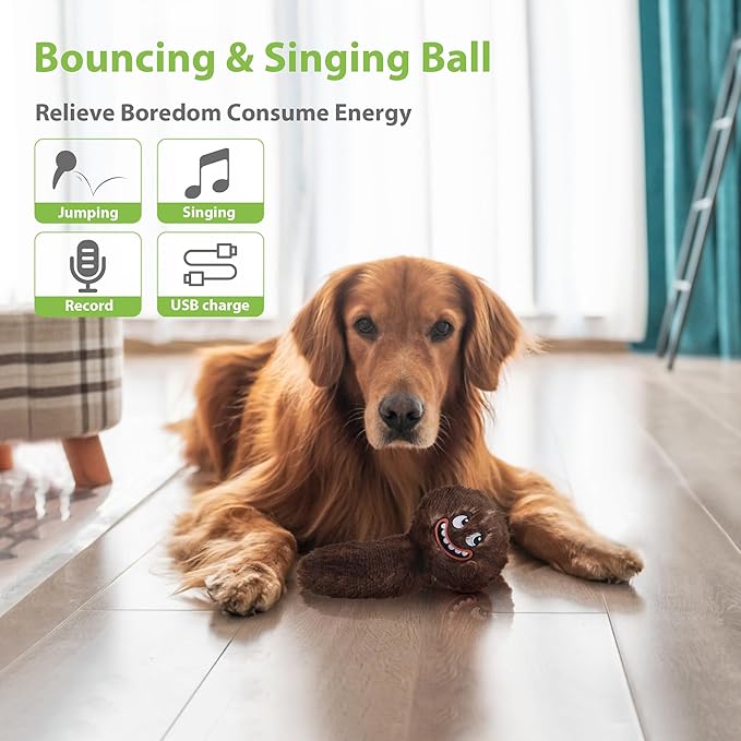 PETGEEK Interactive Dog Toys Ball - Rechargeable, Squeaky Plush Crazy Bouncer Dog Ball with Wiggles & Vibrations, Durable Moving Vibrating Toy for Small, Medium, Large Dogs (6 Inches, Brown) - Bloomnest