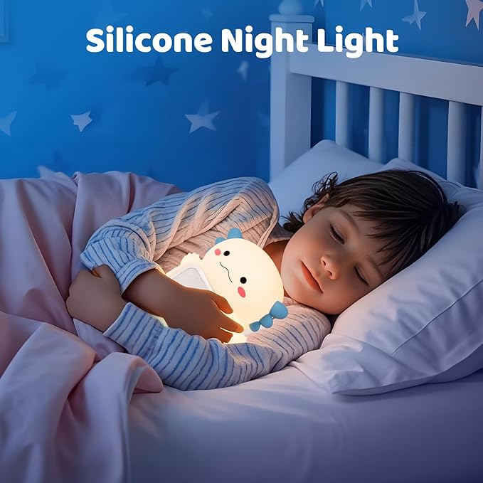 Axolotl Alarm Clock with Night Light for Kids, Rechargeable Silicone Lamp Time to Wake Clock Cute Animal Tabletop Lamp, Perfect Sleep Companion for Boys Girls, White - Bloomnest