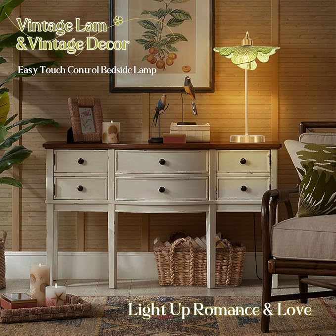 Glass Table Lamps Mid Century Modern Table lamp Gold Desk lamp tall table lamp nightstand lamp touch Table lamp with Green Flower Design Bedside Table Lamp for end table Bedroom Living Room Office - Bloomnest