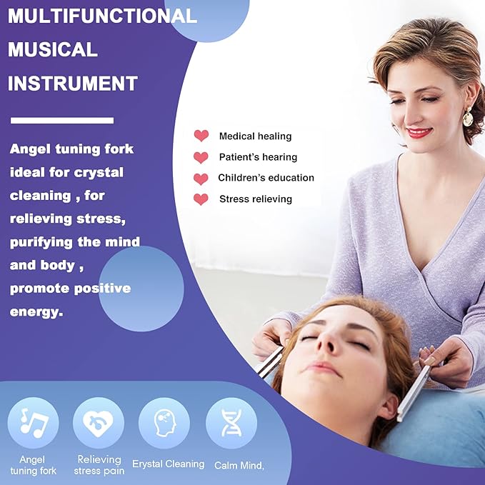 Angel Tuning Forks Set, 4096 Hz, 4160 Hz, 4225 Hz for Healing Musical Instrument, with Wood Hammer and Soft Storage Bag - Bloomnest