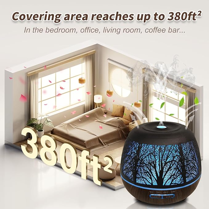 Diffusers for Essential Oils Large Room 400ml,Essential Oil Diffuser for Home with R/C,Cool Mist Humidifiers for Bedroom,7 Colors Changed & 3 Mist Mode Waterless Auto Off for Office