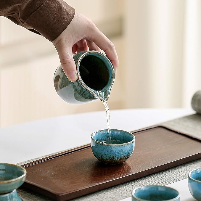 Chinese Tea Set, 10-Piece Ceramic Set with Teapot and Cups, Gongfu Tea Set,Tea Gift Sets,Outdoor and Office (Kiln-Changed Blue) - Bloomnest