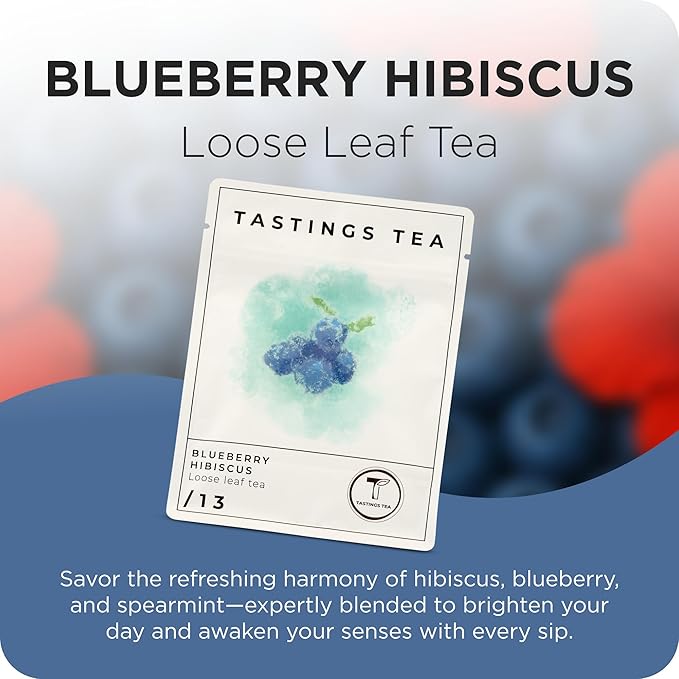 Tastings Tea Blueberry Hibiscus Loose Leaf Pouch 2.75 oz | Chinese Green Tea & Licorice Root with Elderberry, Spearmint & Natural Flavors | Light Caffeine | Tart & Fruity | Sustainably Sourced - Bloomnest