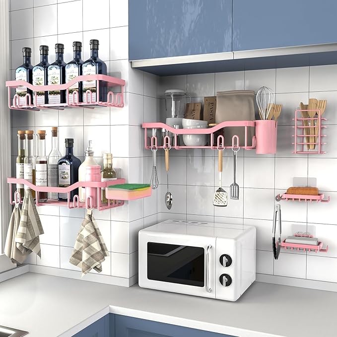 Shower Caddy Adhesive Shower Organizer 8-Pack, Rustproof Stainless Steel Bathroom Shelves, Large Capacity No-Drill Rack Storage Accessories with Soap Dish Toothbrush Holder Hooks - Bloomnest