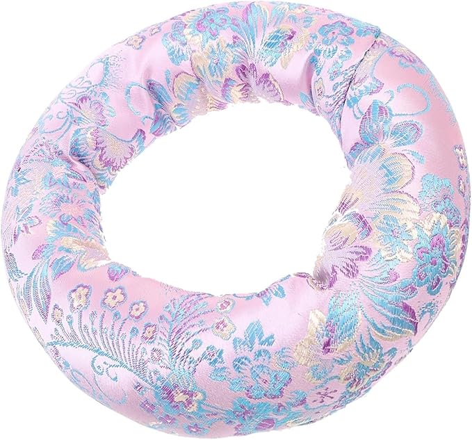 Pink Colour Silk Brocade Cushion Pillow for 6-12" 8-14" Sound Bowls for Tibetan Singing Bowl Hand-Made in Nepal Round Cushion (Size : 7 inch 1 pc) - Bloomnest