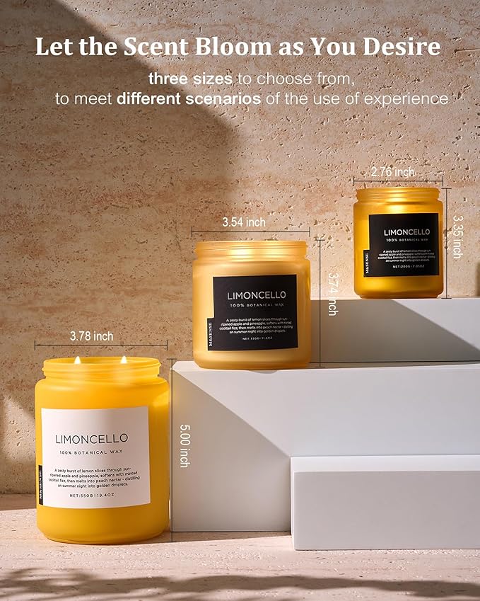 M&SENSE Limocello Summer Scented Candle, 19.4oz 110 Hours Long Lasting Burn Non Toxic Natural Soy Wax Lemon Highly Scented for Home Decor, 2 Wick Relaxing Candle Gifts for Yoga Spa Meditation - Bloomnest