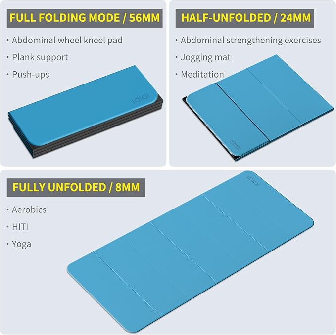 8mm Extra Thick & Large Foldable Yoga & Fitness Mat(74" x 31.5" x 0.32"), Double-Sided Non Slip & Lightweight Pilates Mat, Thick Wide Exercise Mats for Woman Man Kids, Portable Workout Mats for Travel, Studio or Home Use - Bloomnest