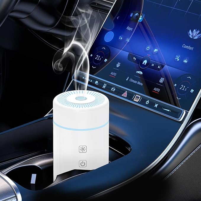 100ML Car Essential Oil Diffuser, Rechargeable Battery Powered, Cordless Portable Humidifier with 7 LED Color Changing Lights for Travel (White) - Bloomnest