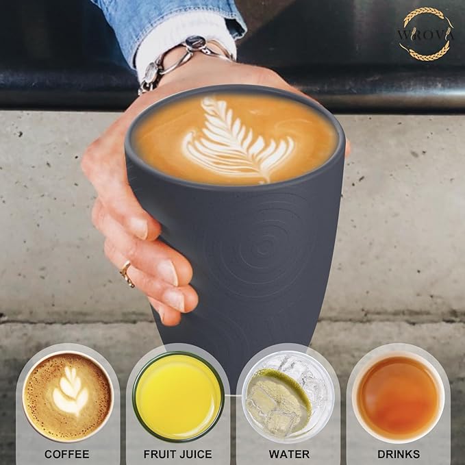 Wheat Straw Cups 8 PCS Good Alternative to Plastic Reusable Cups 12 oz Unbreakable Drinking Cup Reusable Dishwasher Safe Water Plastic Glasses Deep Grey - Bloomnest