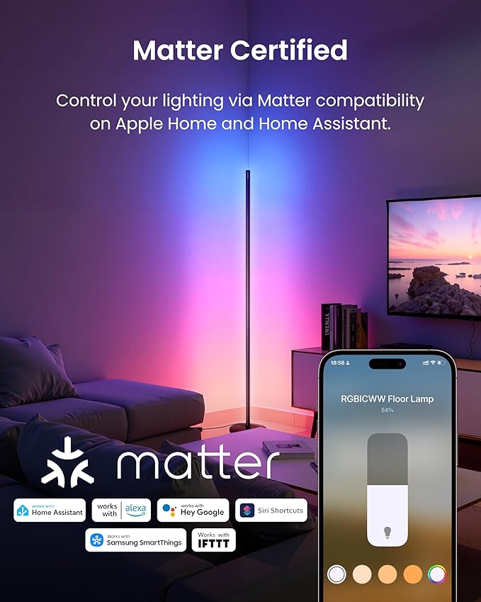 SwitchBot Smart RGBICWW App-Controlled Floor Lamp with Matter, Warm & Cool White, Alexa-Compatible Lamp, Works with Apple Home, Google Home – 1200lm Music Sync, Lamp for Living Room for Bedroom - Bloomnest