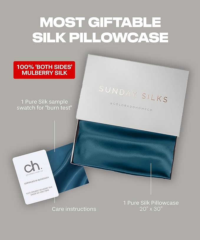 SUNDAYSILKS™ Premium Silk Pillow Cases | 100% Mulberry Silk Pillowcase with Zipper, All Sides Real 22 Momme Grade 6A Silk, Standard Queen, King Size [Midnight Blue] - Bloomnest