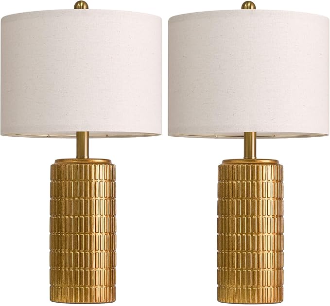 PoKat 23" Brass Gold Ceramic Table Lamps for Living Room, Retro Warm Gold Lamps for Night Stands, Vintage Bronze Decorative Lamps for Bedroom, Antique Gold Brown Nightstand Lamps for Home Decor - Bloomnest