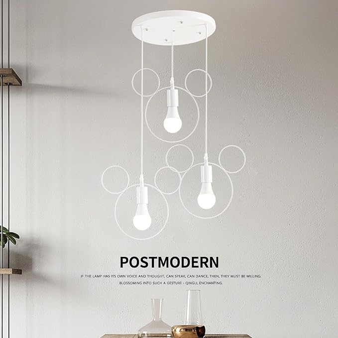Cartoon Mouse Pendant Light Fixtures，3-Lights White Iron Chandelier Cute Fun Children's Bedroom Ceiling Lamp Shade Wrought Iron Hanging Lights for Kitchen Island Cafe Dining Room - Bloomnest