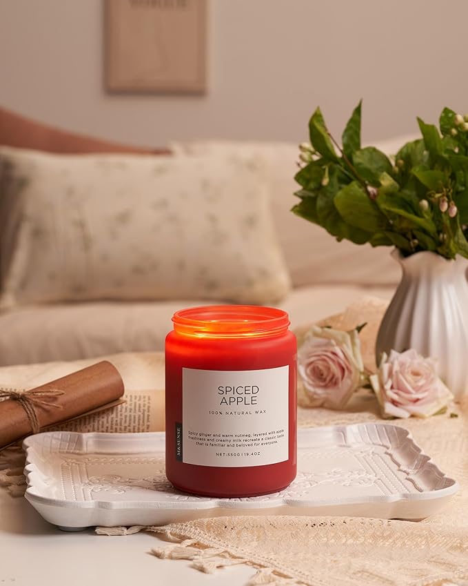 M&SENSE Spiced Apple Scented Candles for Home Natural Soy Wax 19.4oz 110 Hours Large Long Lasting Highly Scented Classic Christmas Holiday 2 Wicks Candle Gift Home Decor - Bloomnest