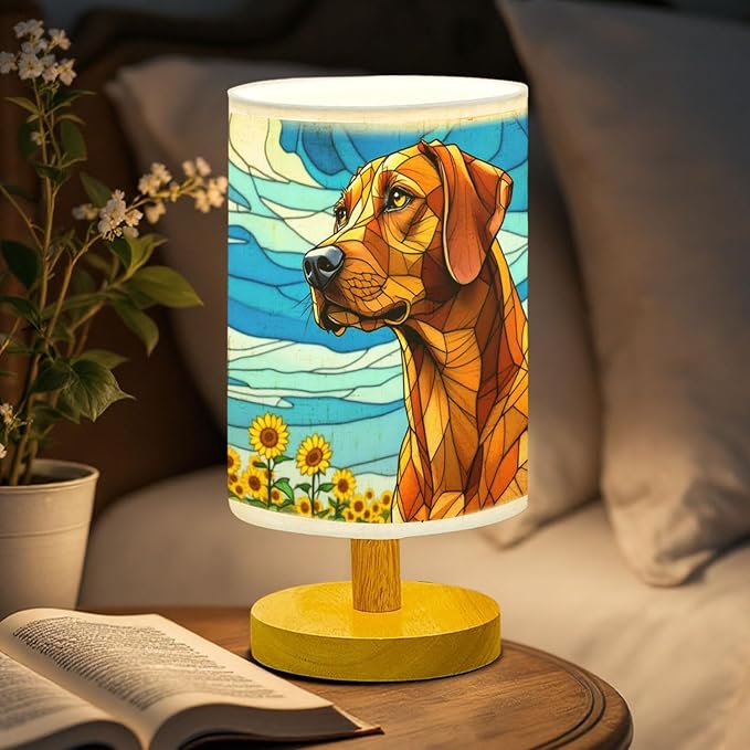Vizsla Table Lamp LED 3-Color Pressed Bedside, Dog Shade Lamp with Wood Base for Bedroom Living Room Desk Office - Bloomnest