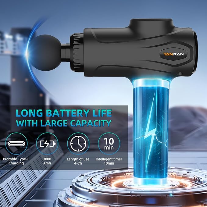 YANRAN Deep Tissue Massage Gun Portable, Percussion Massage Gun with 7 Levels & 6 Massage Heads, Electric Massager for Muscles Pain Relief, Gifts for Men Women Athletes for Sports and Relaxation - Bloomnest