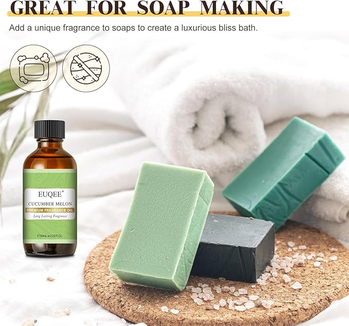 EUQEE Cucumber Melon Fragrance Oil, Premium Cucumber Melon Essential Oil 2.02 Fl oz/ 60ml with Glass Dropper for Diffuser, DIY Soap, Candle Making - Bloomnest