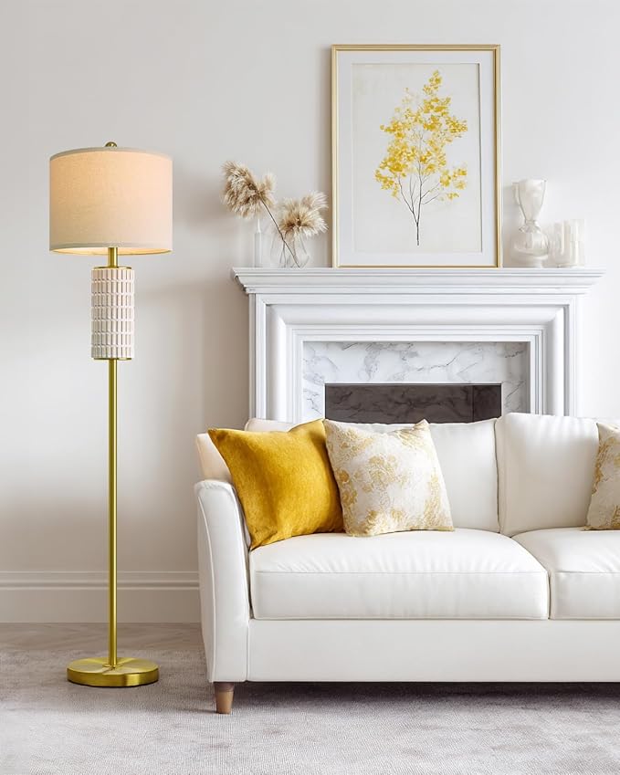 PoKat Gold Ceramic Floor Lamp for Living Room Bedroom, 64" Modern Standing Lamp with Rotary Switch, Tall Living Room Lamp Decor for Reading Corner, Home Office, Nursery - Bloomnest