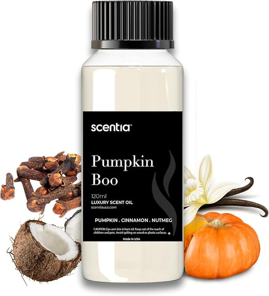 Pumpkin Boo Essential Oil – 120ml Premium Fall Fragrance Oil for Diffusers, Candles & DIY – Cozy Pumpkin Spice Scent for Home, Autumn Décor & Thanksgiving Gifts Scentia