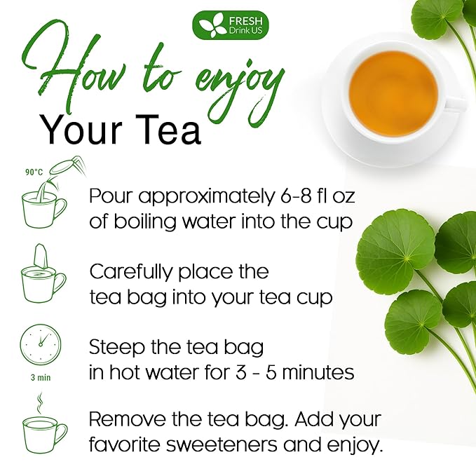 FreshDrinkUS, Premium Gotu Kola Leaf Tea – 75 Tea Bags | Pure Dried Centella Asiatica Leaves | Naturally Caffeine-Free Herbal Tea | Refreshing Aroma & Smooth Taste | Premium Herbal Infusion. Vegan - Bloomnest