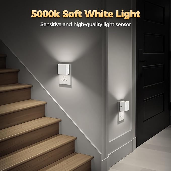 DORESshop LED Night Lights Plug into Wall [2 Pack], Plug in Nightlight, 3 Level Brightness Adjustable Night Light, Dusk to Dawn Sensor, Nightlights for Adults, Bedroom, Bathroom, Hallway, Daylight - Bloomnest