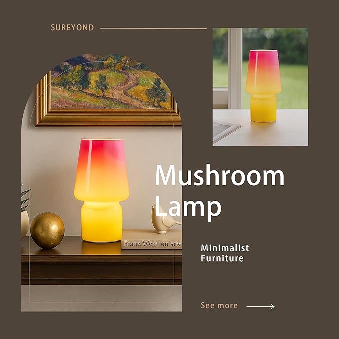 Mushroom Lamp,Mother's Day Gifts,Small Table Lamp,Cute Nightstand Kitchen Mini Lamp,Glass Table Lamp,Suitable for Bedrooms, Kitchens, Living Rooms, Bedside, Girl Gifts（Pink Gradient） - Bloomnest