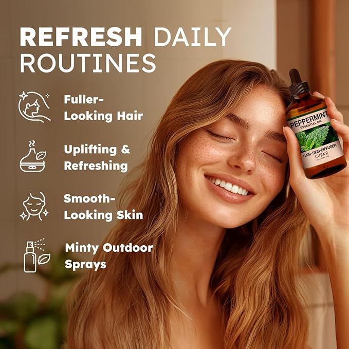KUKKA Peppermint Essential Oils - 4 Fl Oz - for Hair, Skin, Diffuser, Aromatherapy & DIY Soap Making Scent - Bloomnest