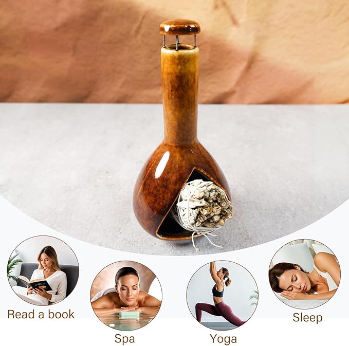Premium Ceramic Palo Santo Holder - Mini Chiminea for Sage & Incense - High-Temperature (1200°C) Cleansing Design for Energy Purification - Perfect for Yoga, Meditation, and Aromatherapy - Bloomnest