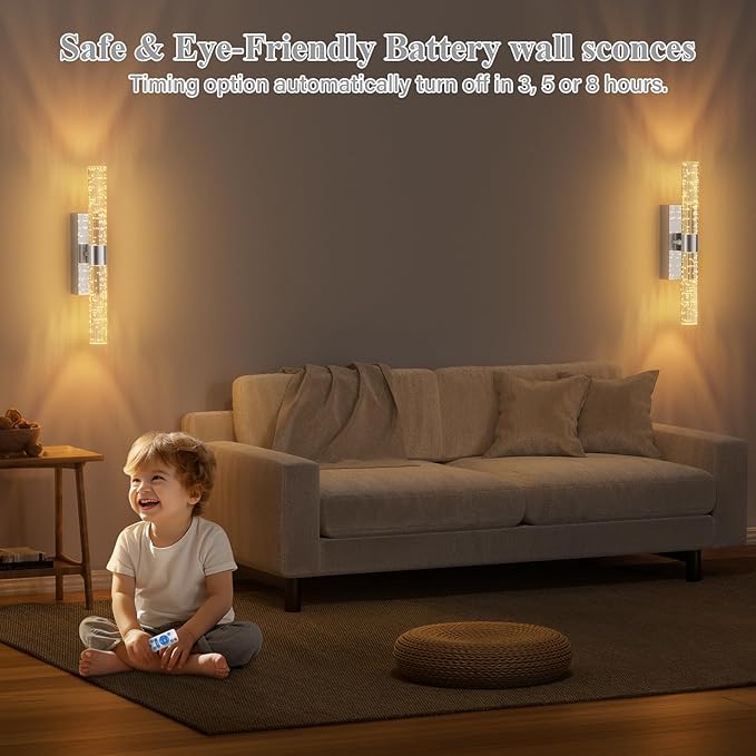 camuucci Battery Operated Sliver Wall Sconces Set of 2 Rechargeable Battery Powered Wall Light with 12000mAh Indoor Not Hardwired Dimmable Wall Lamp Fixtures for Bedroom Living Room 15.3 Inches - Bloomnest