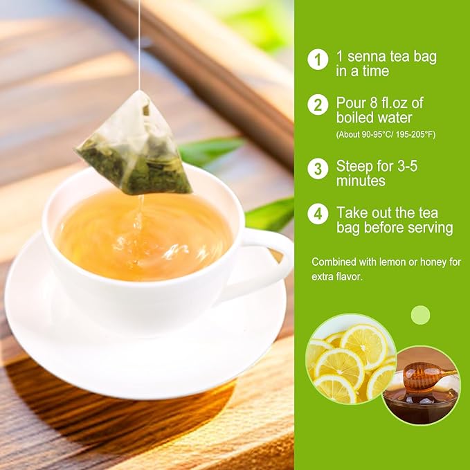 FullChea - Senna Tea, 50 Teabags, 1.5g/bag - Naturally Senna Leaf Tea for Constipation - Non-GMO - Caffeine-free - Support Digestion & Boost Immune System - Bloomnest