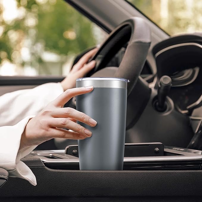 20 oz Tumbler with Lid Stainless Steel Insulated Tumblers Bulk Double Wall Vacuum Cups Powder Coated Travel Mug Keep Drinks Cold and Hot, Grey, 4 Pack - Bloomnest