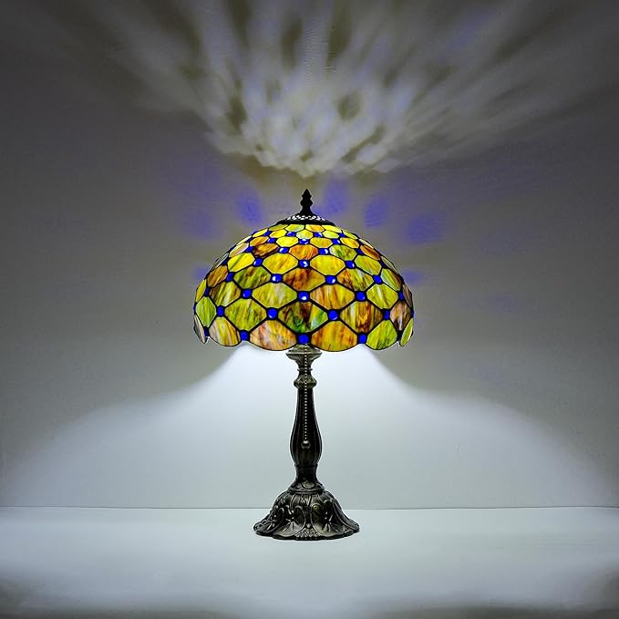 Tiffany Lamp Gradient Green Stained Glass Table Lamp Desk Bedside Reading Light Decor Bedroom Living Room Home Office D12*H18 Inches - Bloomnest